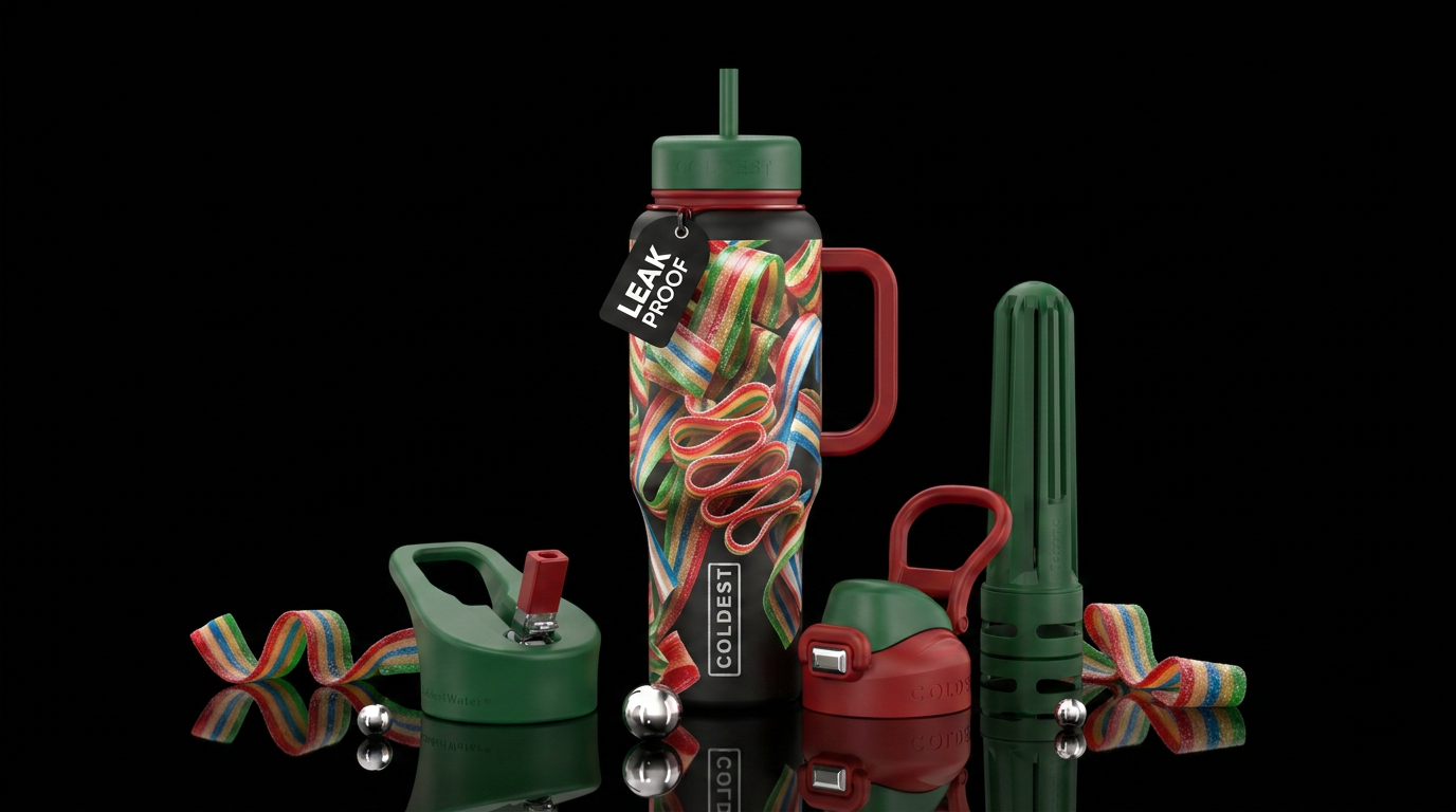 Old fashioned Christmas ribbon candy water bottle design