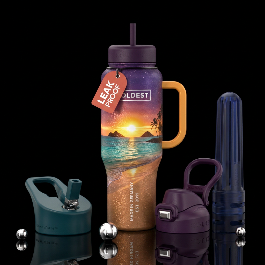 sparkly, beautiul Lanikai Beach at sunset water bottle design