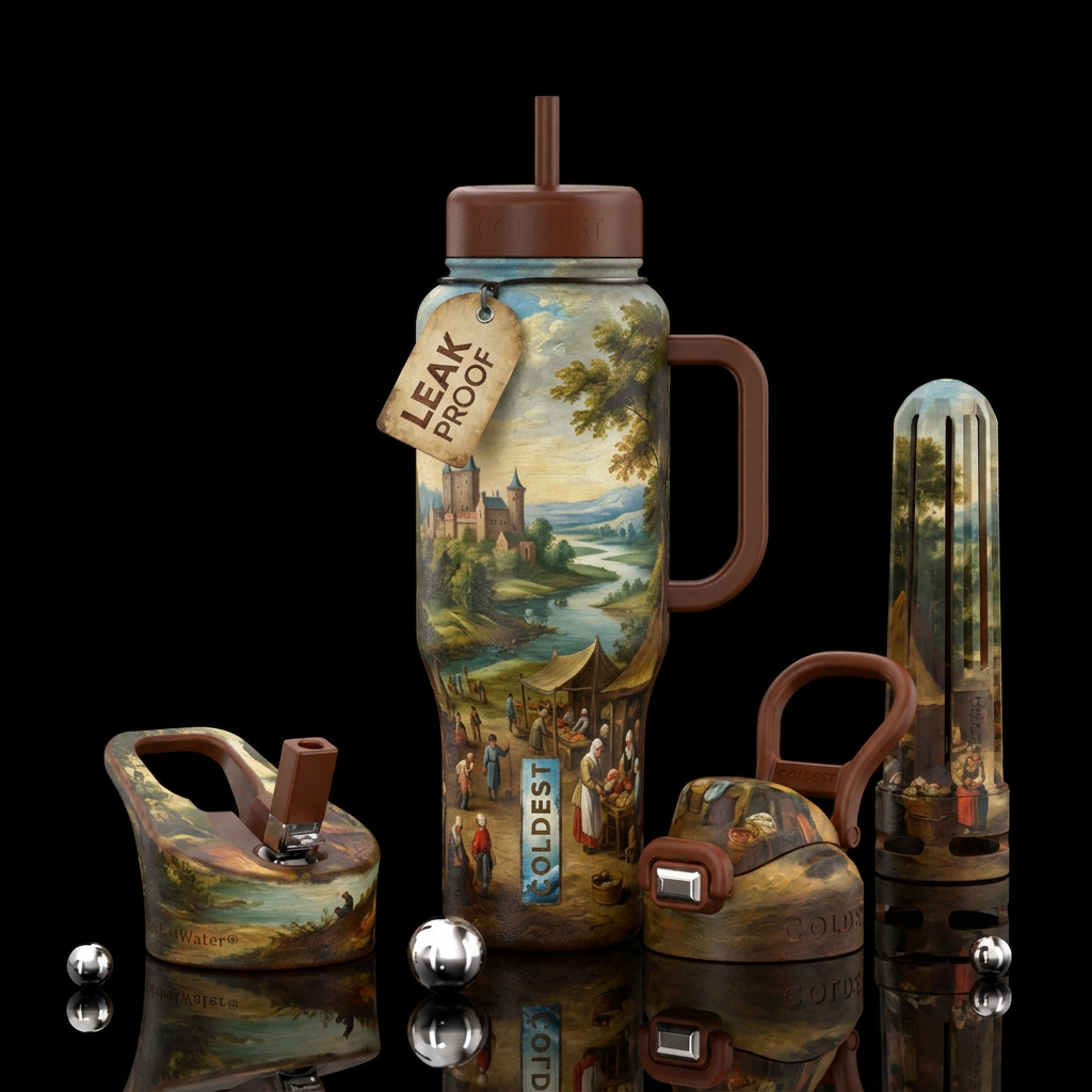 old, european, oil painted water bottle design