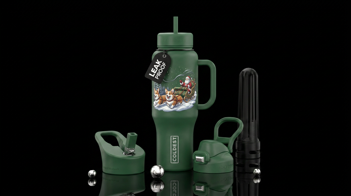 Corgis pulling Santa's sleigh water bottle design