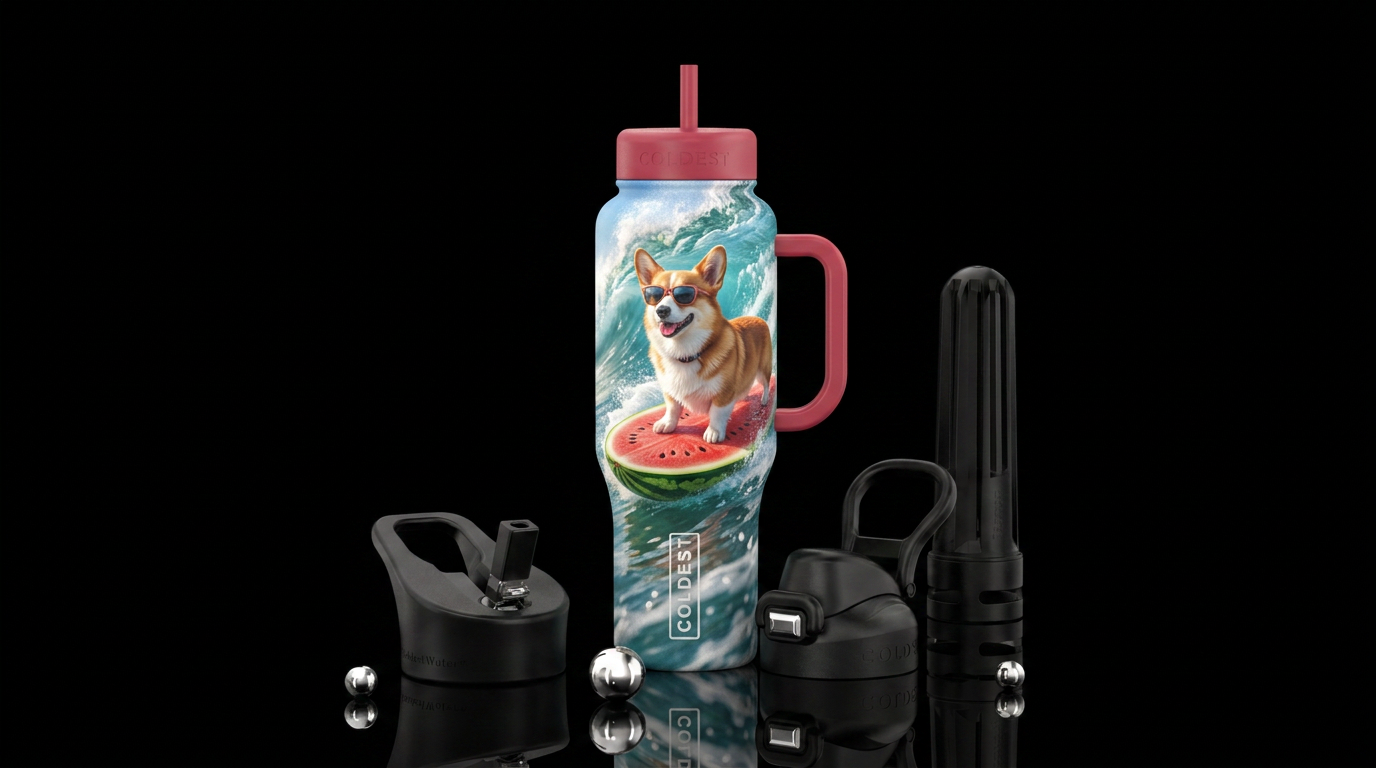 Surfin Corgi Style water bottle design