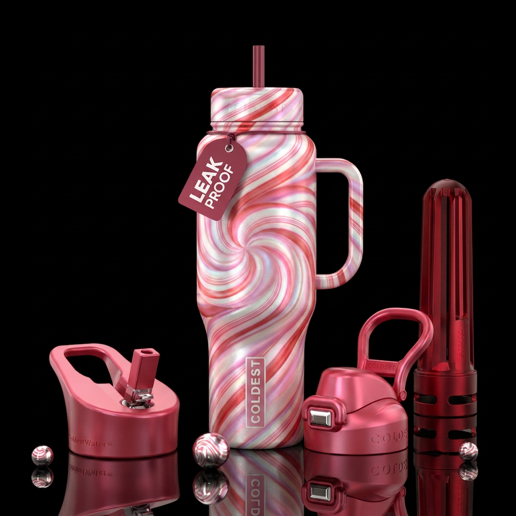Candy Cane swirl, dreamy water bottle design