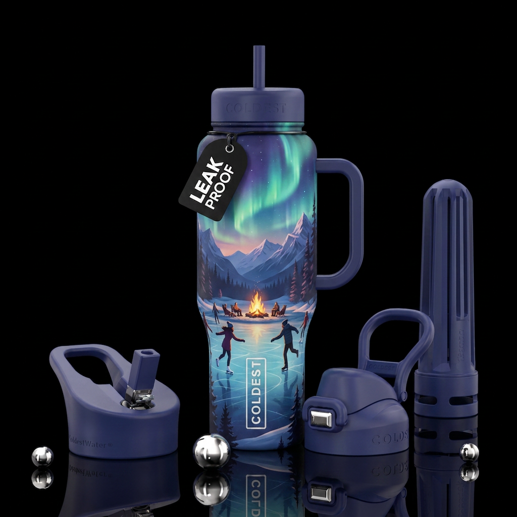 Ice Skating Party on the lake water bottle design