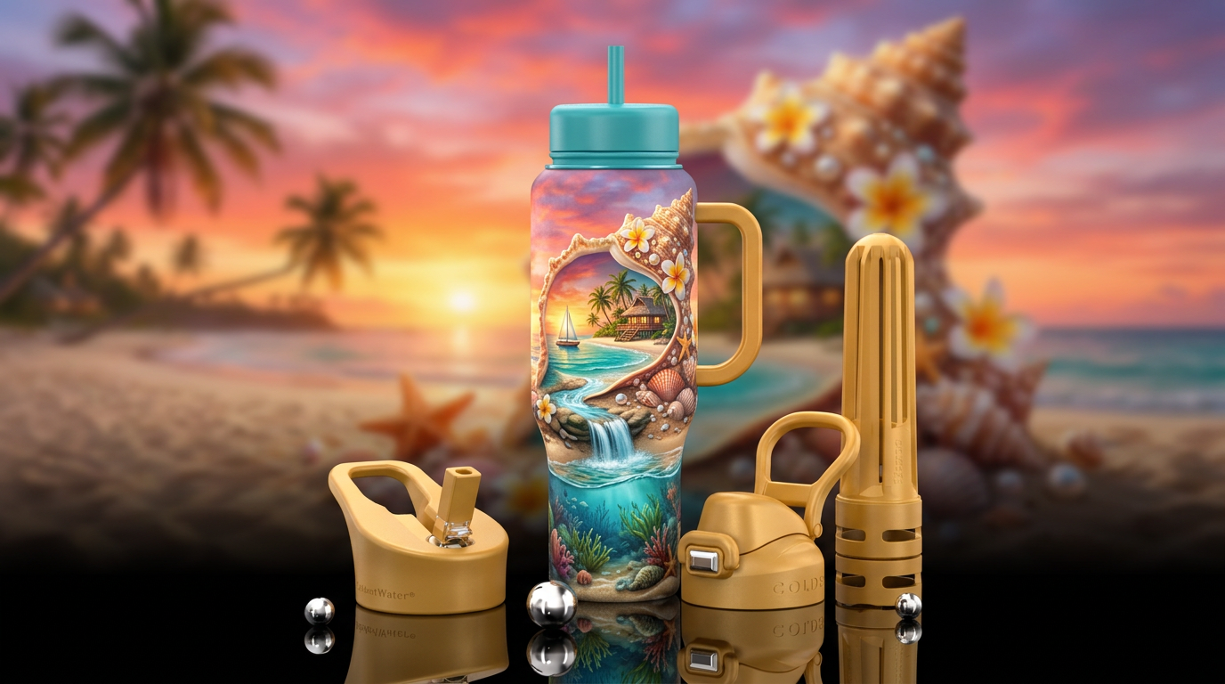 Tropical paradise water bottle design