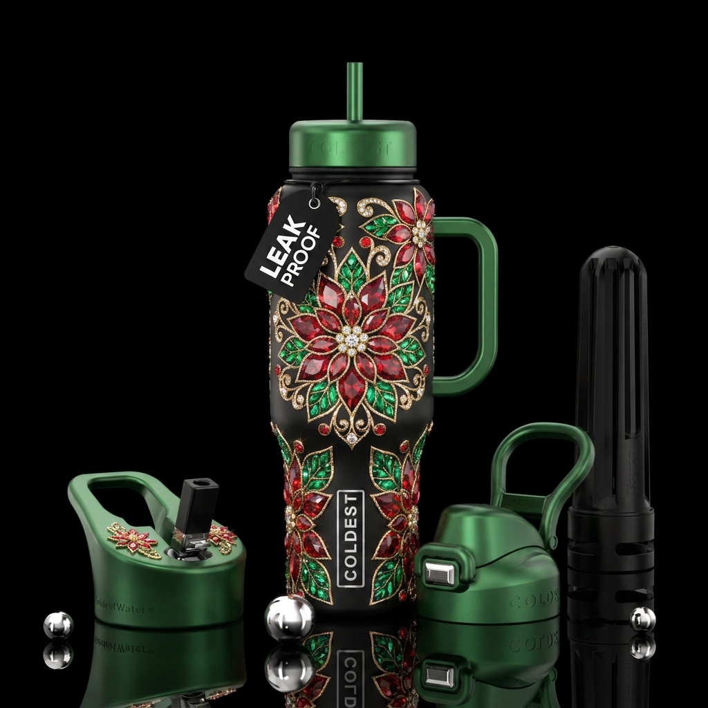 Christmas Poinsettia water bottle design