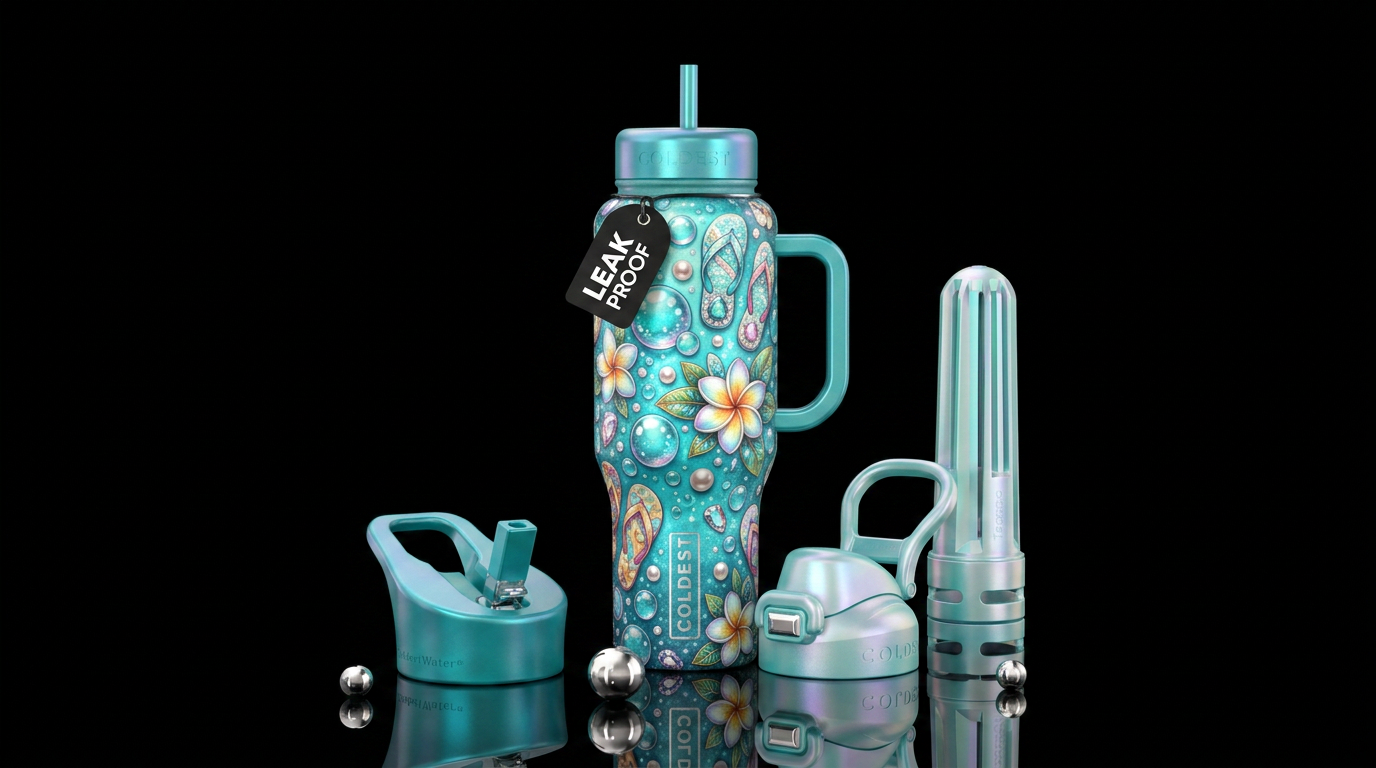 Flip flops,different fun tropical designs on backg... water bottle design