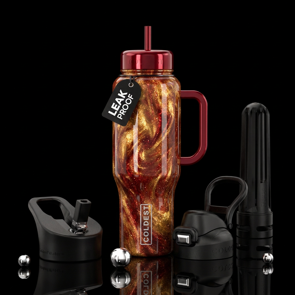 Gold Red, shiny, sparkly, luxurious, gemstone, swi... water bottle design