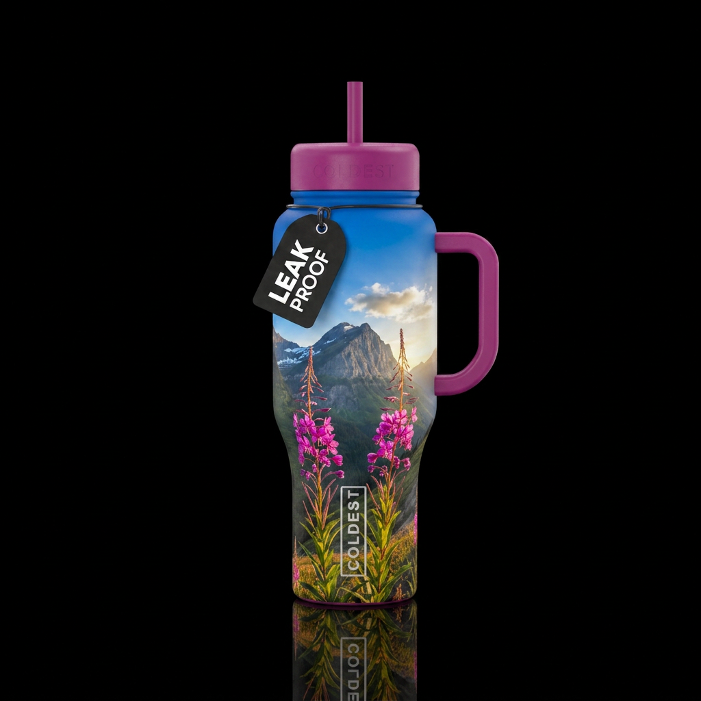 Two fireweed flowers on a high steep Alaskan Mount... water bottle design