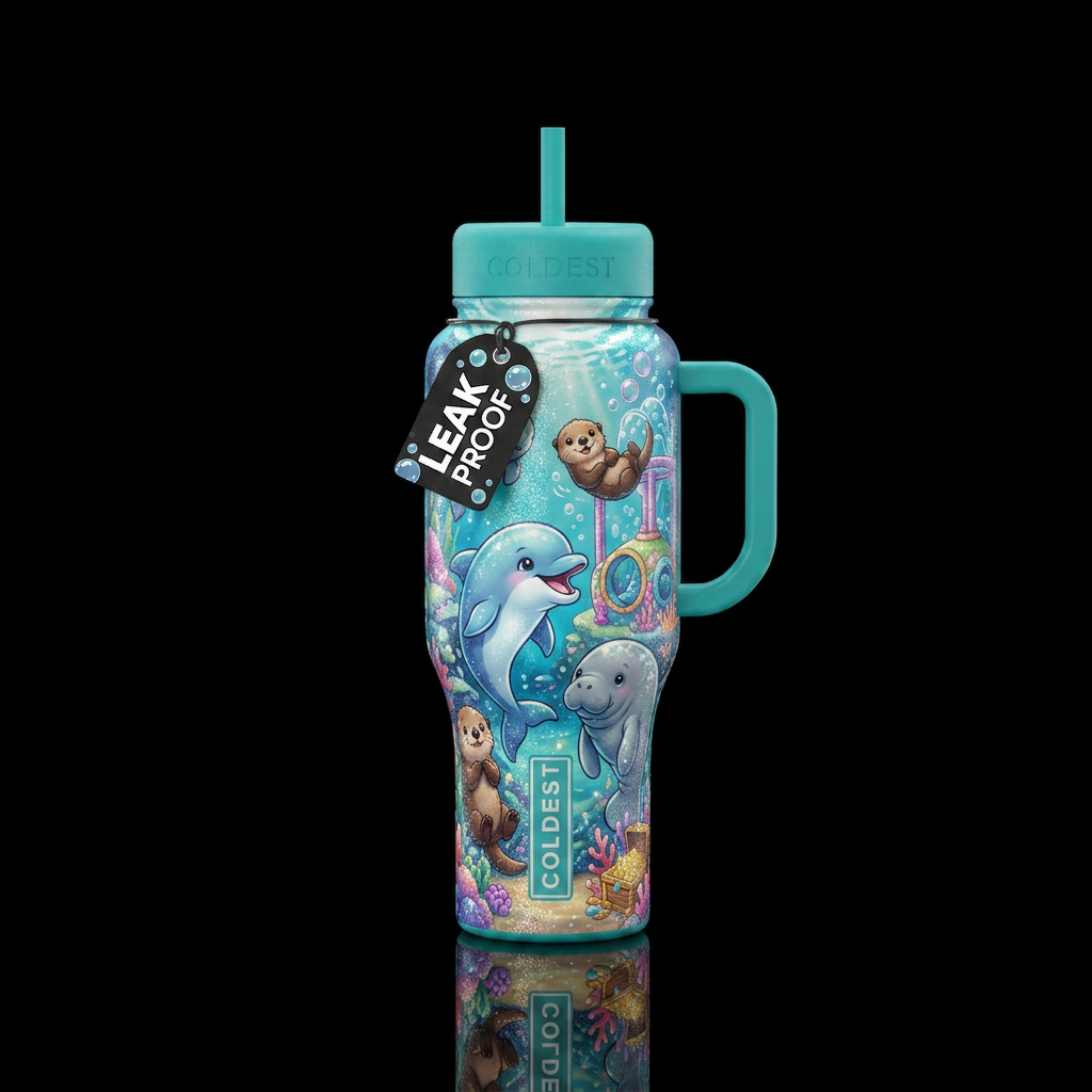 Cute cartoon baby water mammals frolicking togethe... water bottle design