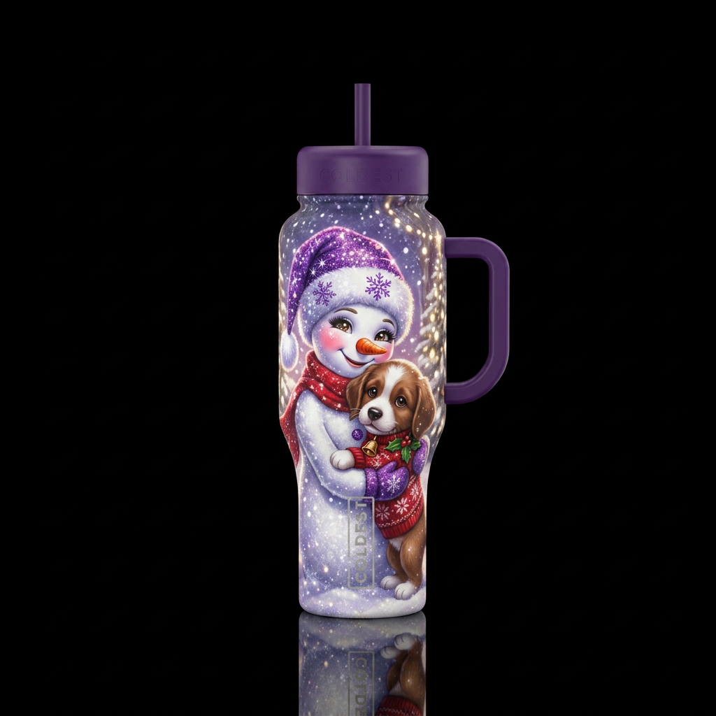 Showgirl with purple stocking cap that sparkles, w... water bottle design