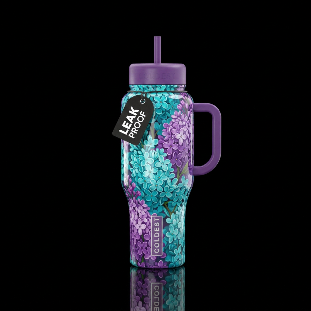 Turquoise lilacs mixed with traditional lilacs, sh... water bottle design