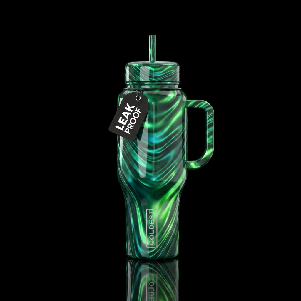Green envy, love, shine, water bottle design
