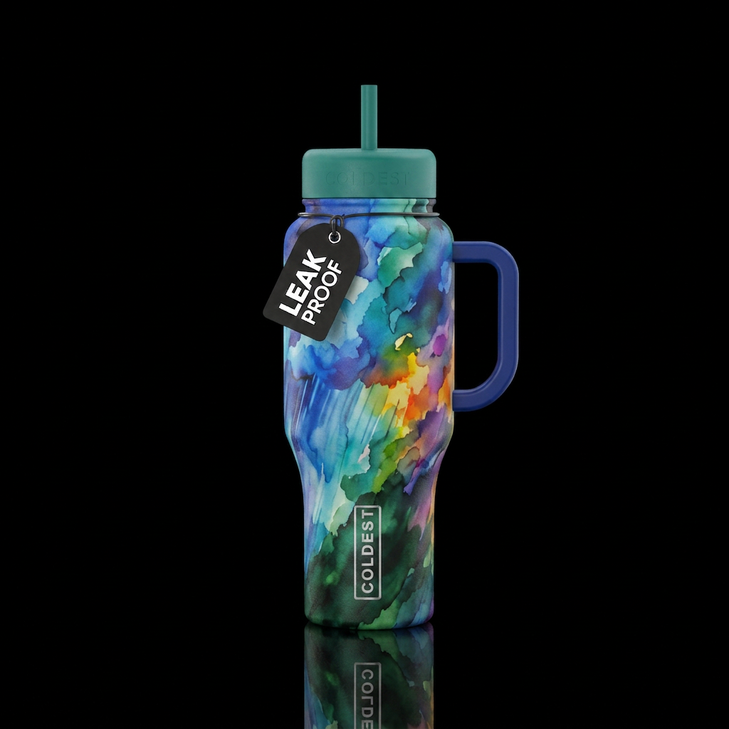 Spring showers, stormy, abstract, colorful blues, ... water bottle design