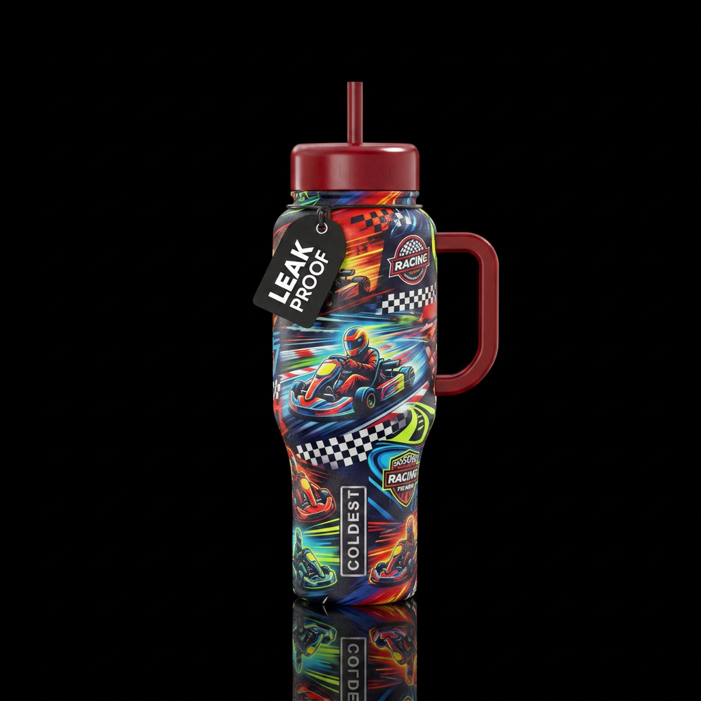 Go cart racing tumbler water bottle design