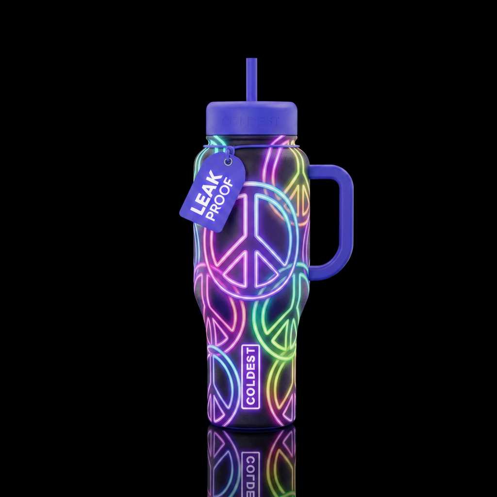Neon peace sign  bottle water bottle design
