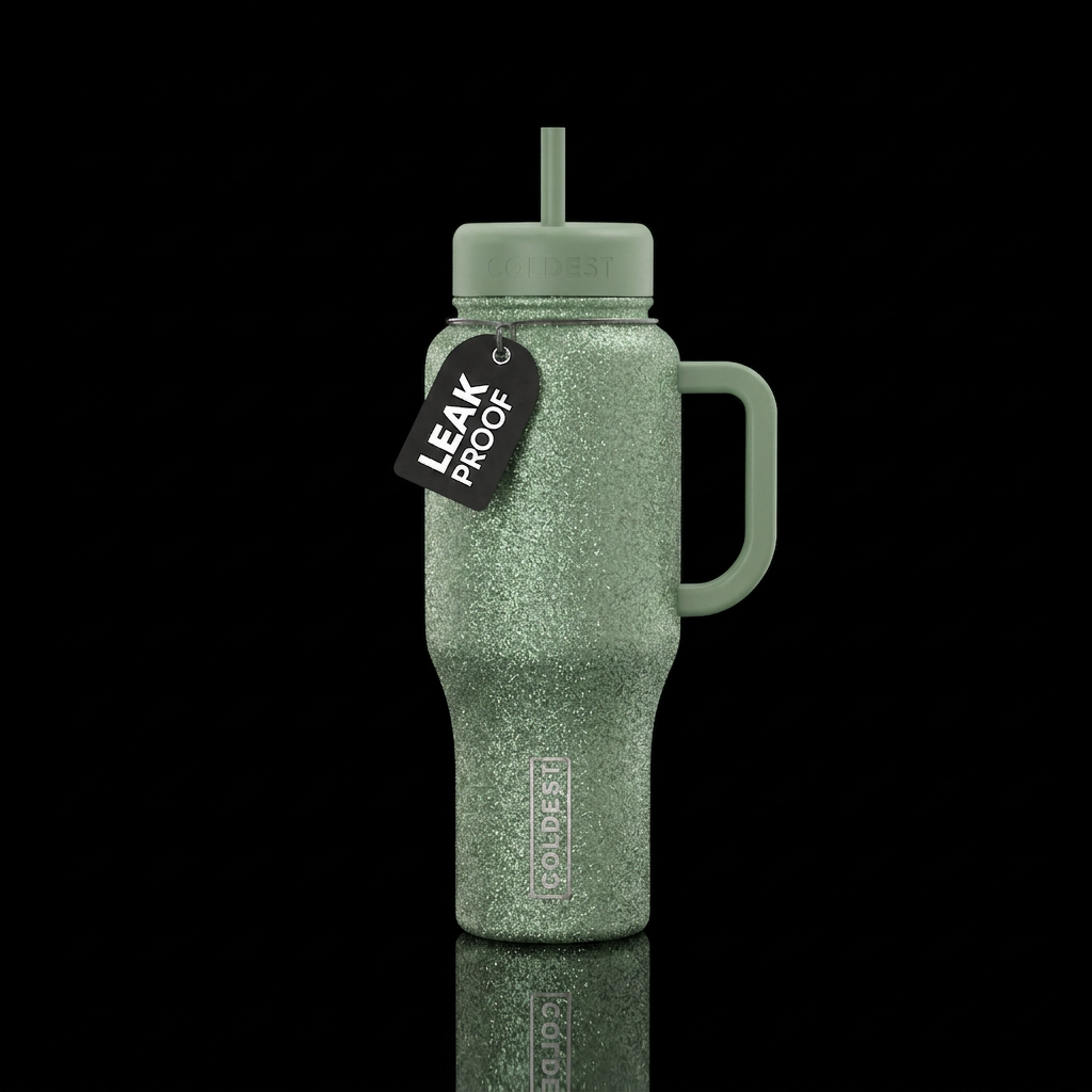 Sage glitter water bottle design
