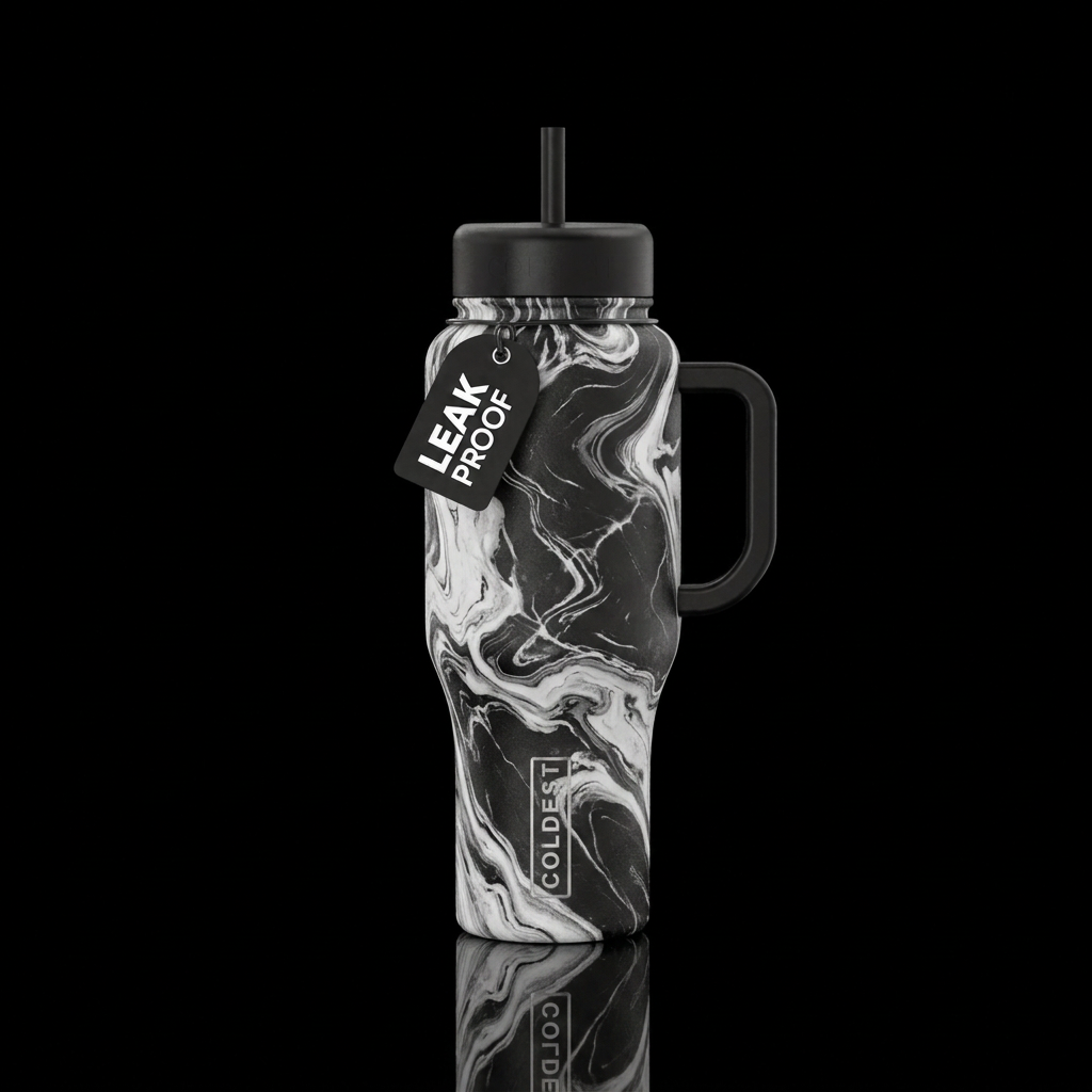 Black and white marbled  cup water bottle design