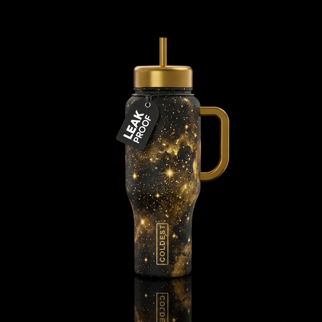 Black and gold nova water bottle design