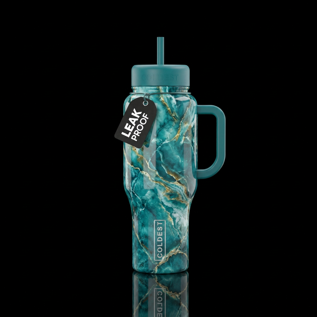 Teal marble water bottle design