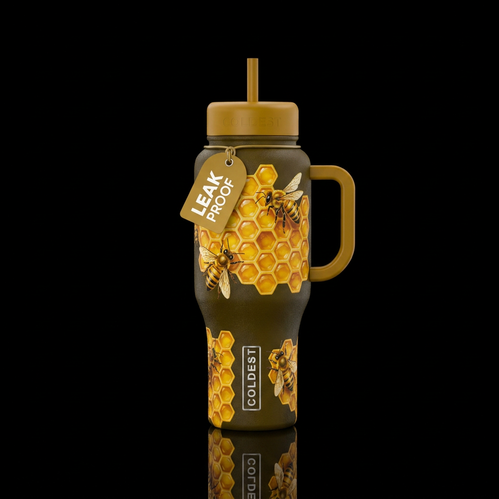 Honey comb with bee bottle water bottle design