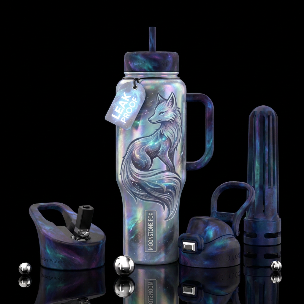 Ethereal Moonstone fox water bottle design