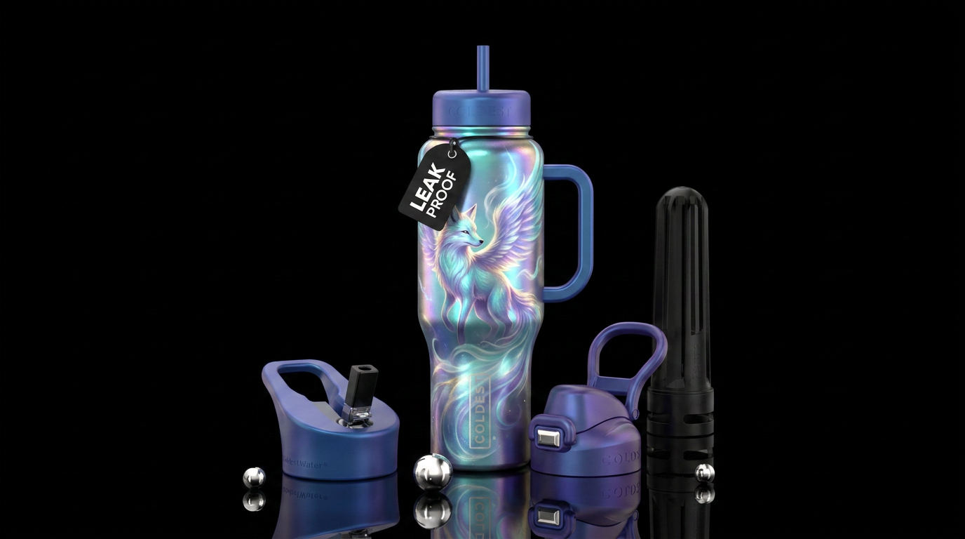 Etherial angel aura fox water bottle design