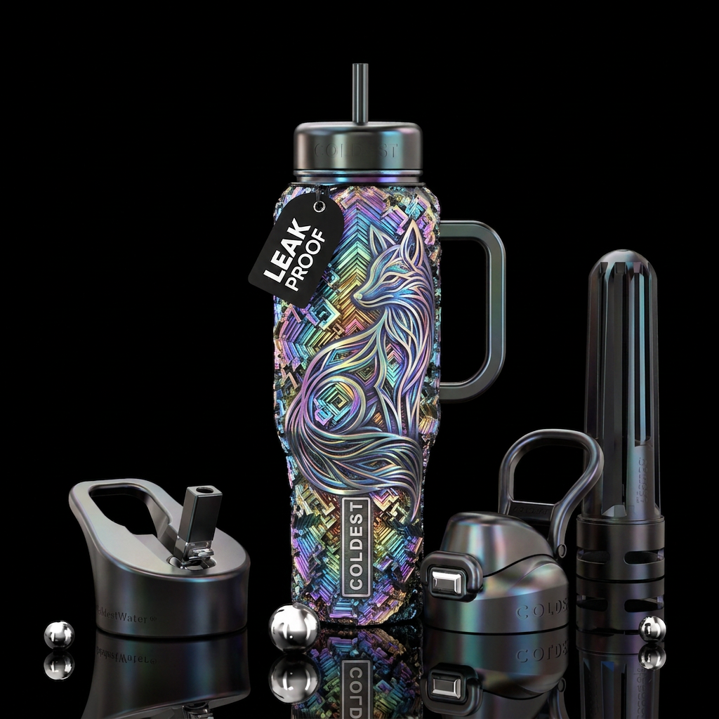 Ethereal bismuth fox water bottle design