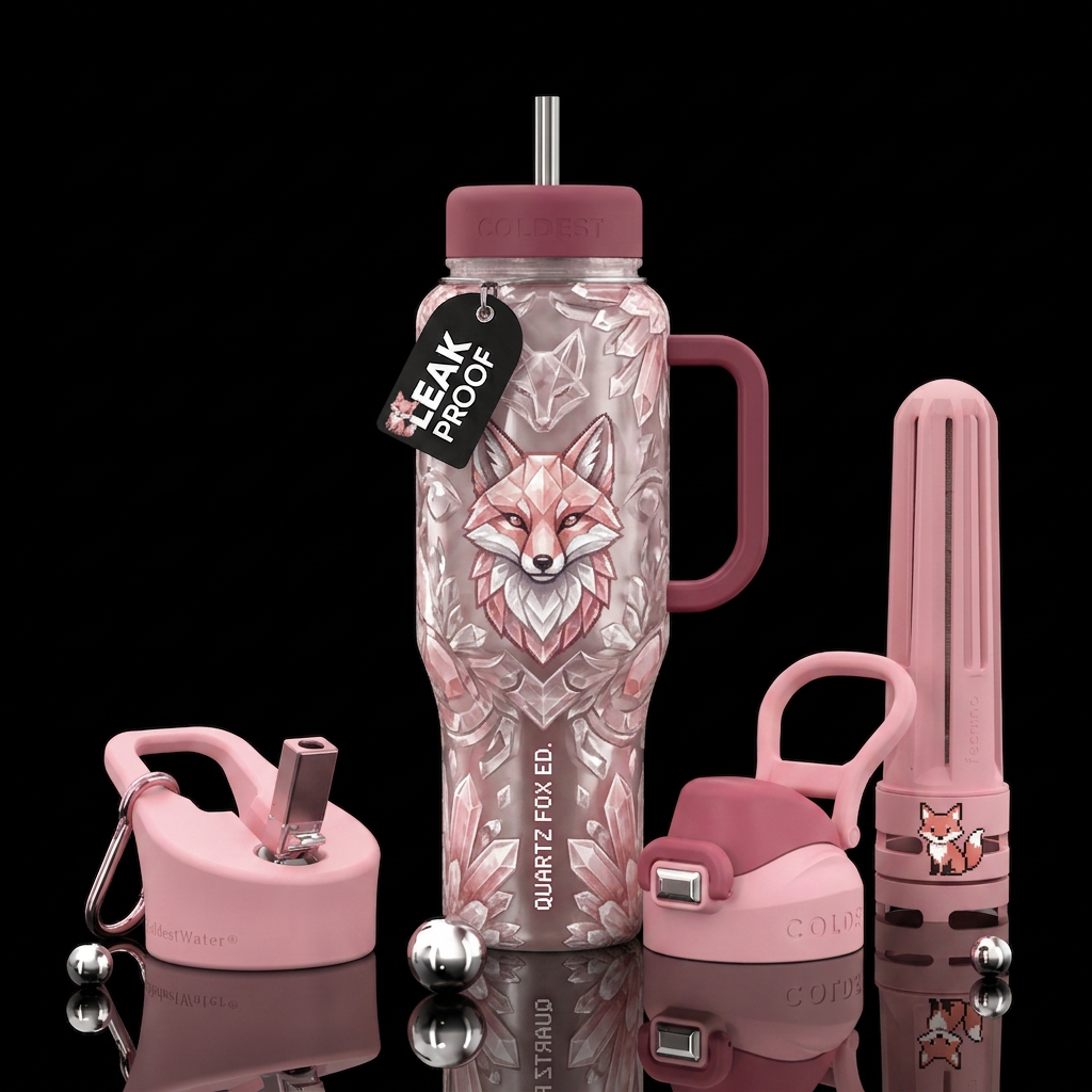 Clear Quartz and Rose Quartz fox water bottle design