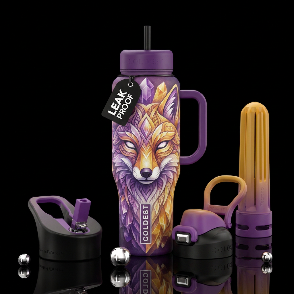 Amethyst + Citrine fox water bottle design
