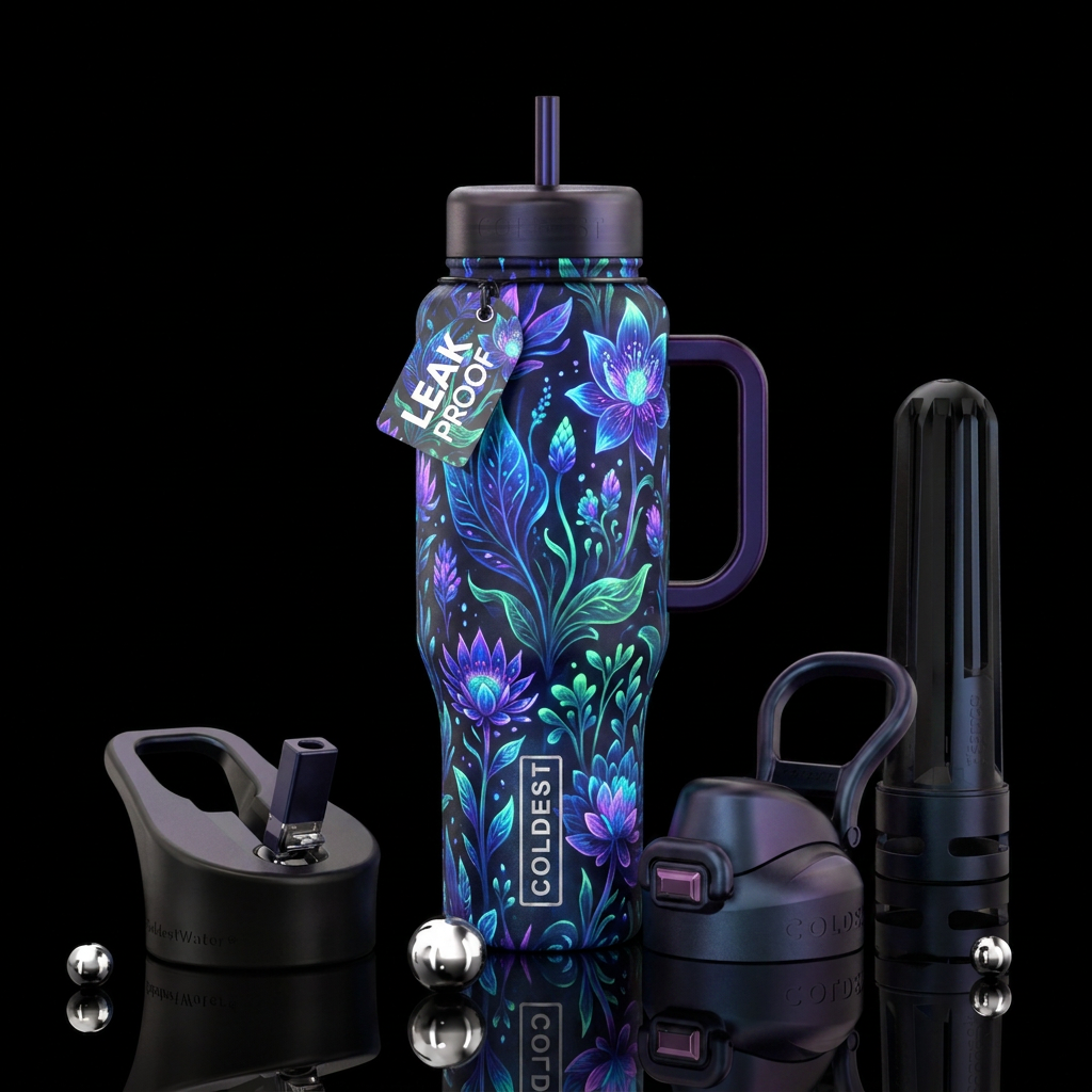seamless,delicate, glowie, irridescent, exotic pla... water bottle design
