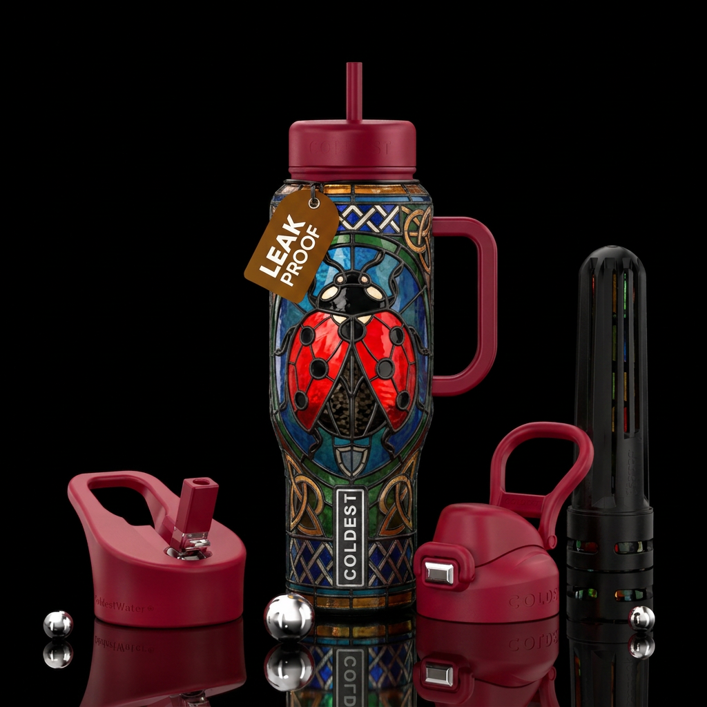 ladybug, nordic. Stained glass, beautiul water bottle design