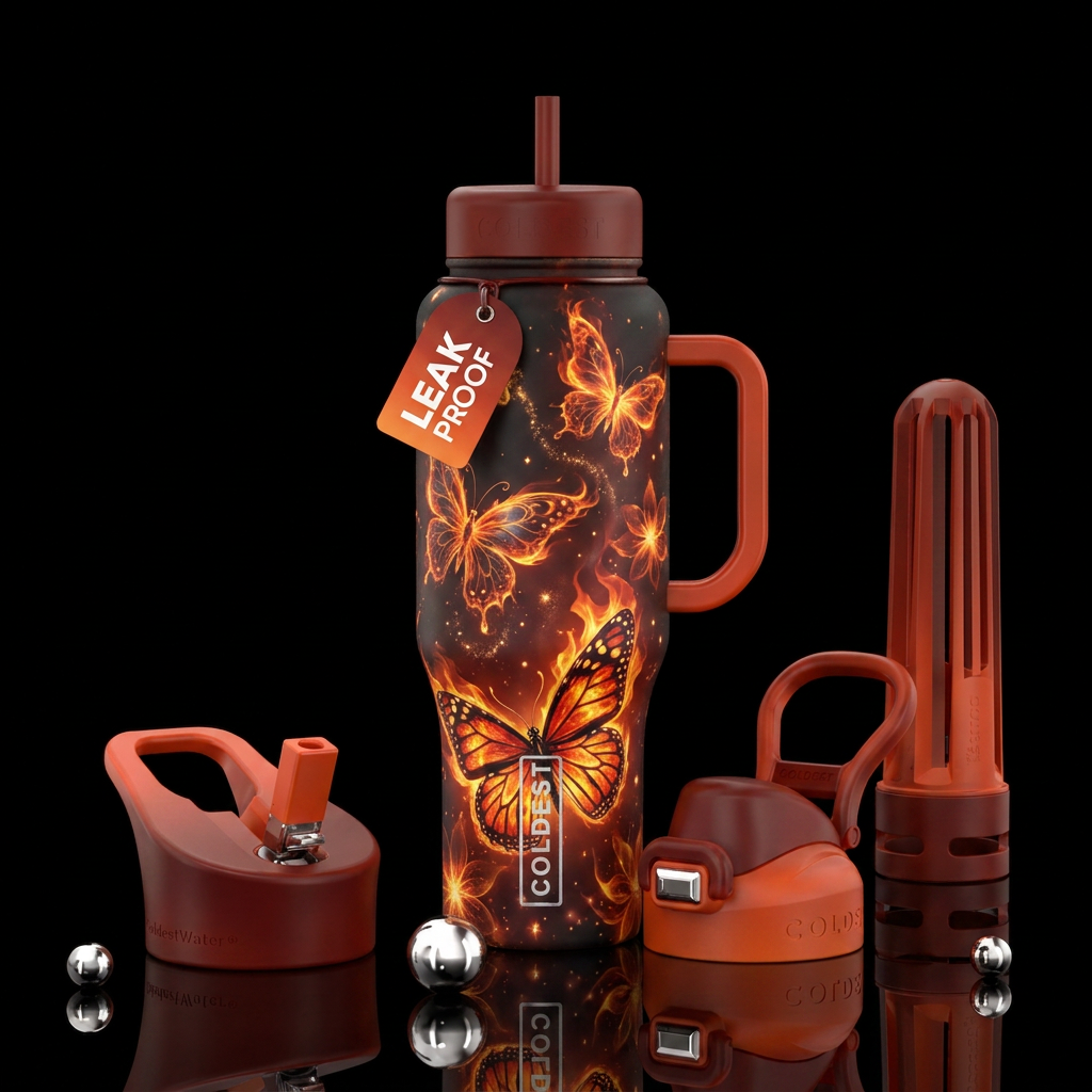firery, butterfly, happy mood water bottle design