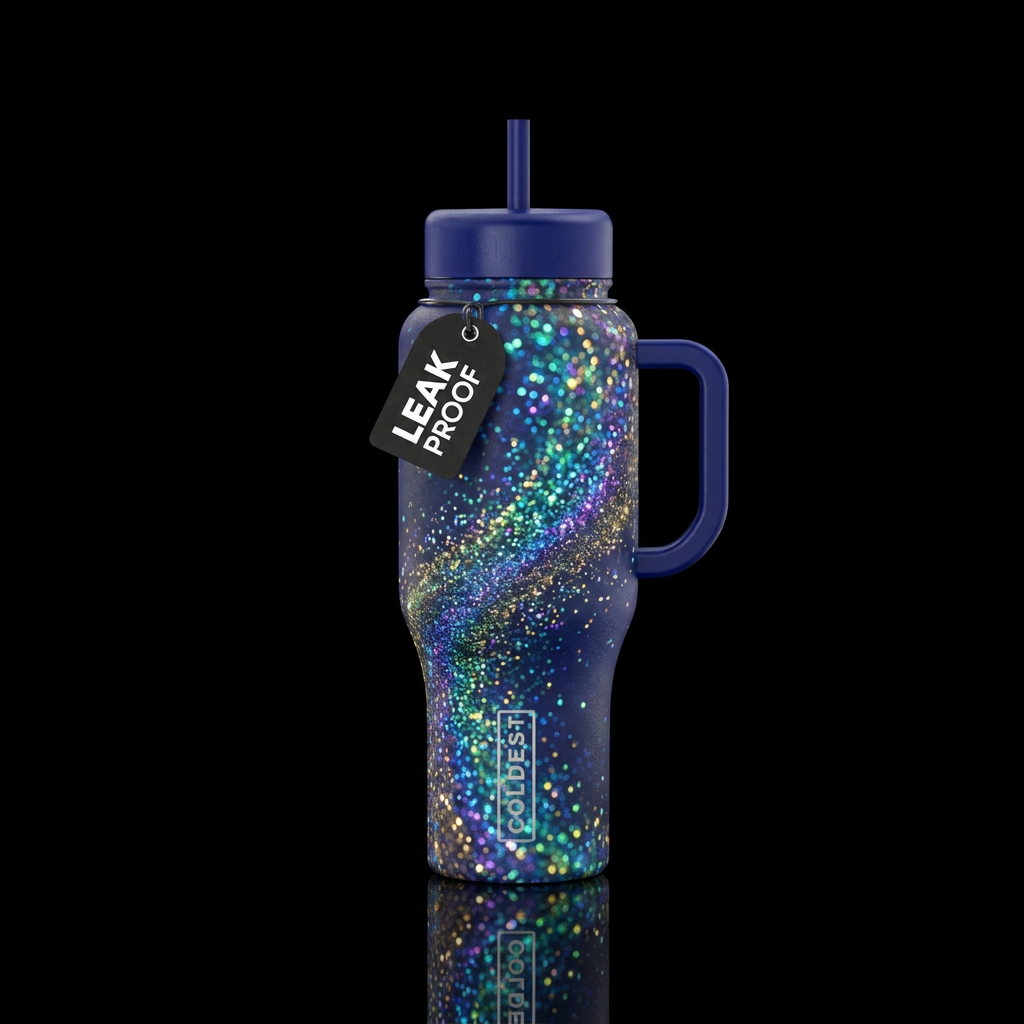 gentle stream, sparkly, luxurious water bottle design