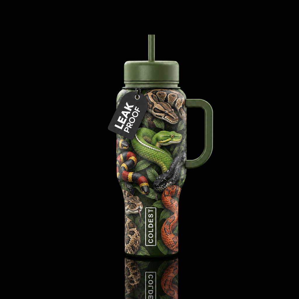 many different snake species which wrap around the... water bottle design