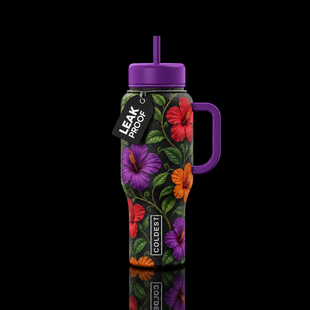 vines with dark green leaves wrapping around the c... water bottle design