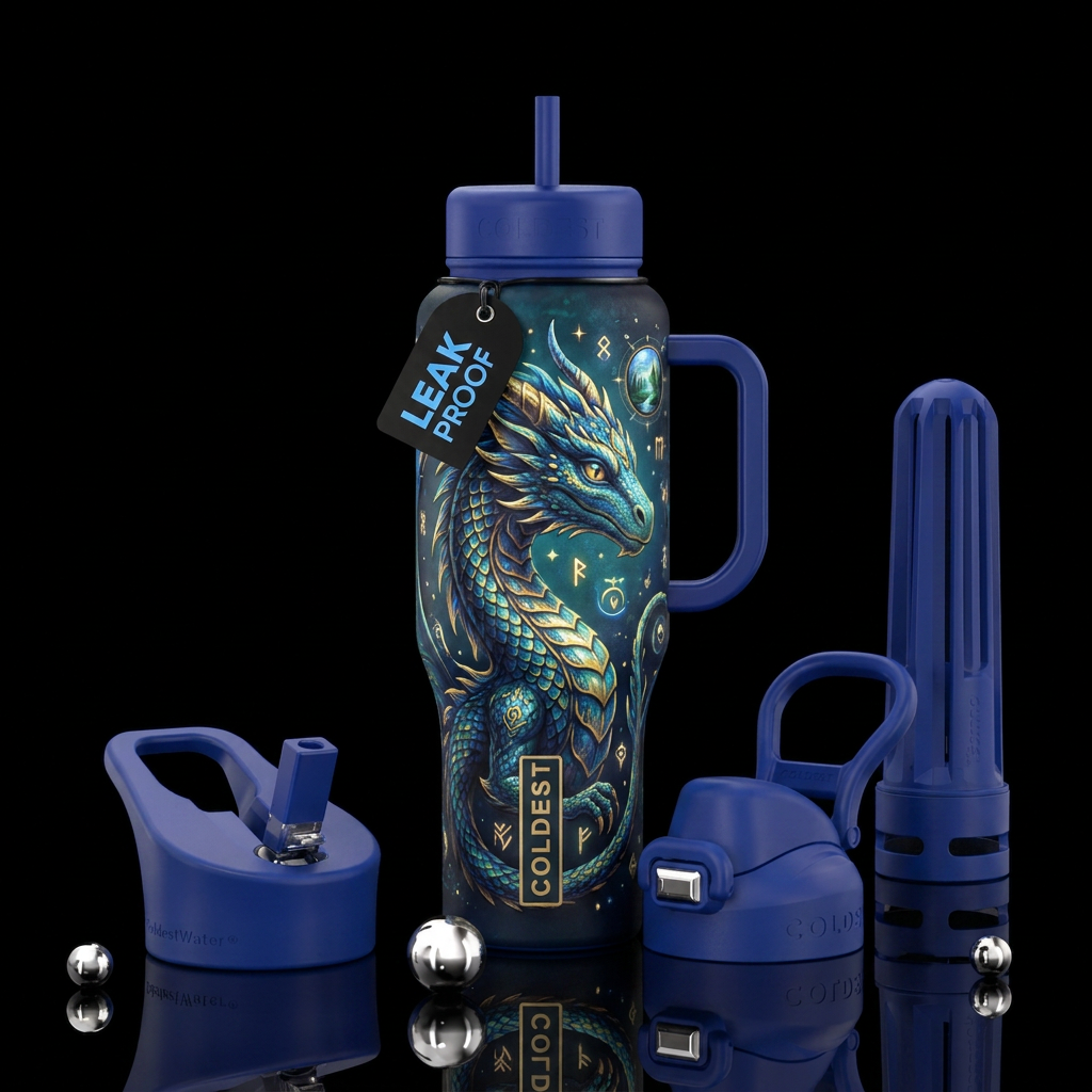 fantasy, whimsical, mythical, dragon water bottle design