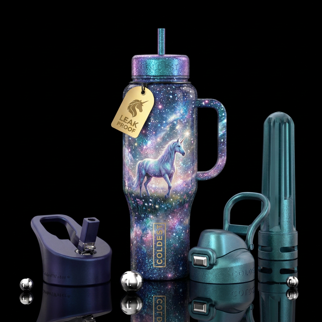 Unicorn, sparkly, magical, fantasy, happy mood, ma... water bottle design