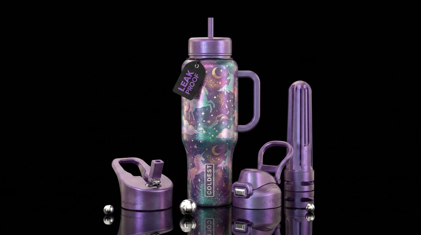 Unicorn, sparkly, magical, fantasy, happy mood, ma... water bottle design