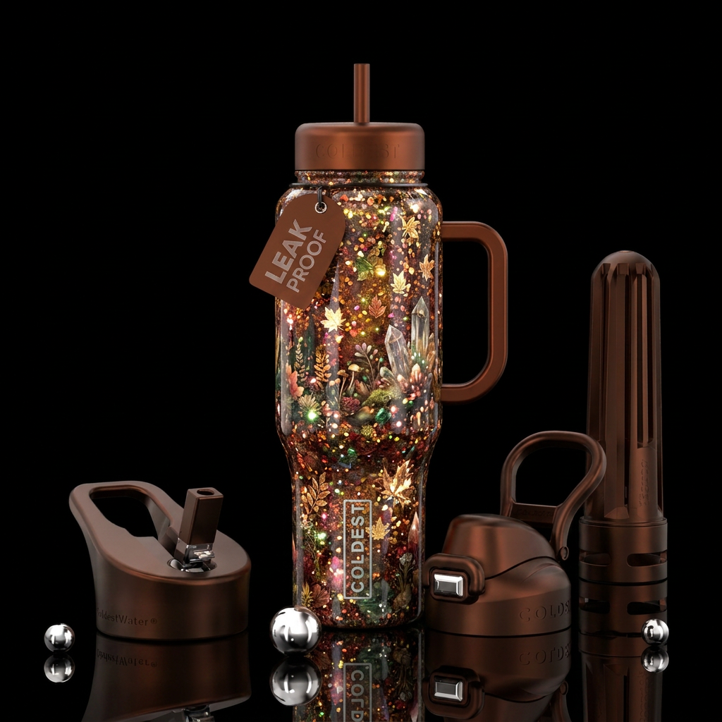 sparkly, shiny, autumn, fantasy, beautiul water bottle design
