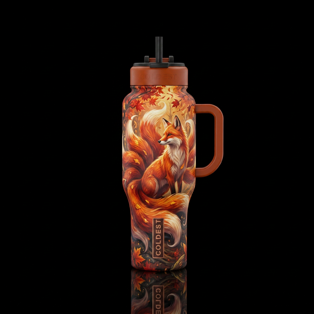 Autumn fantasy fox, magical nine tails water bottle design