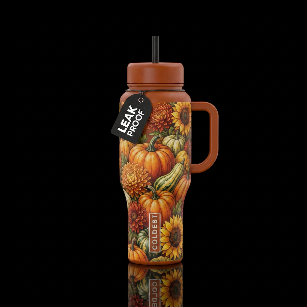 Autumn, harvest, pumpkins, squashes, chrysanthemum... water bottle design