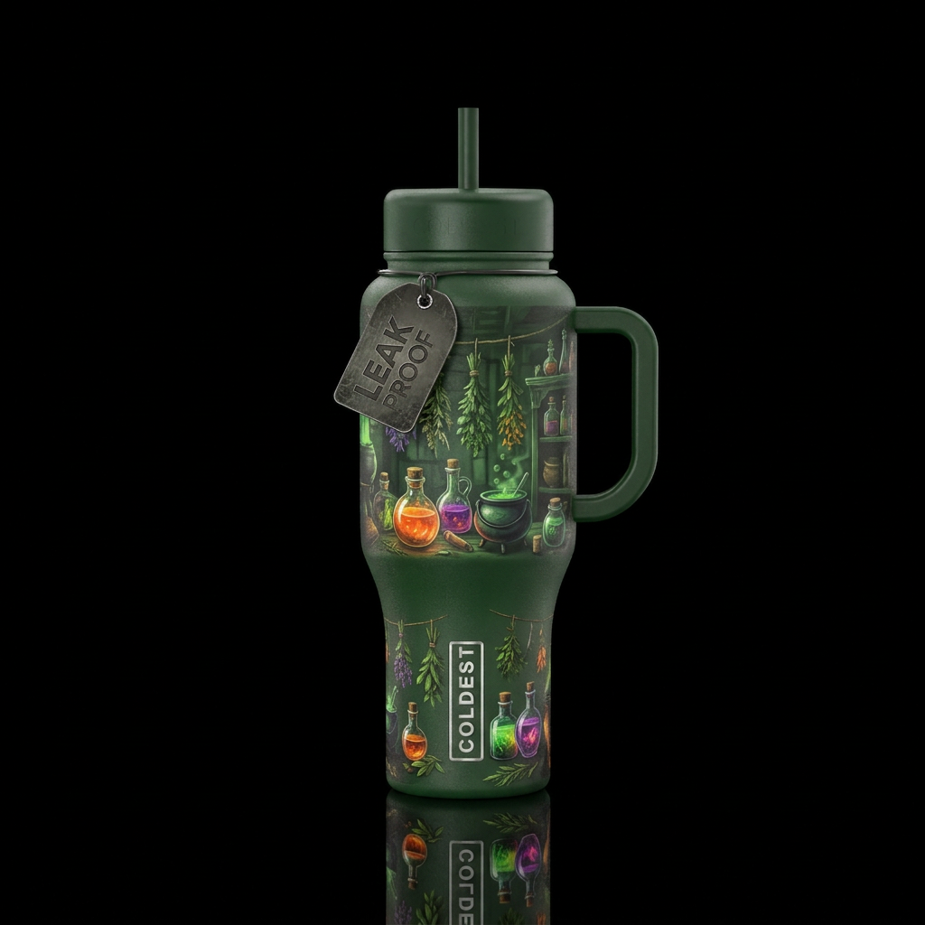 Green coldest bottle with green with herbs in the ... water bottle design