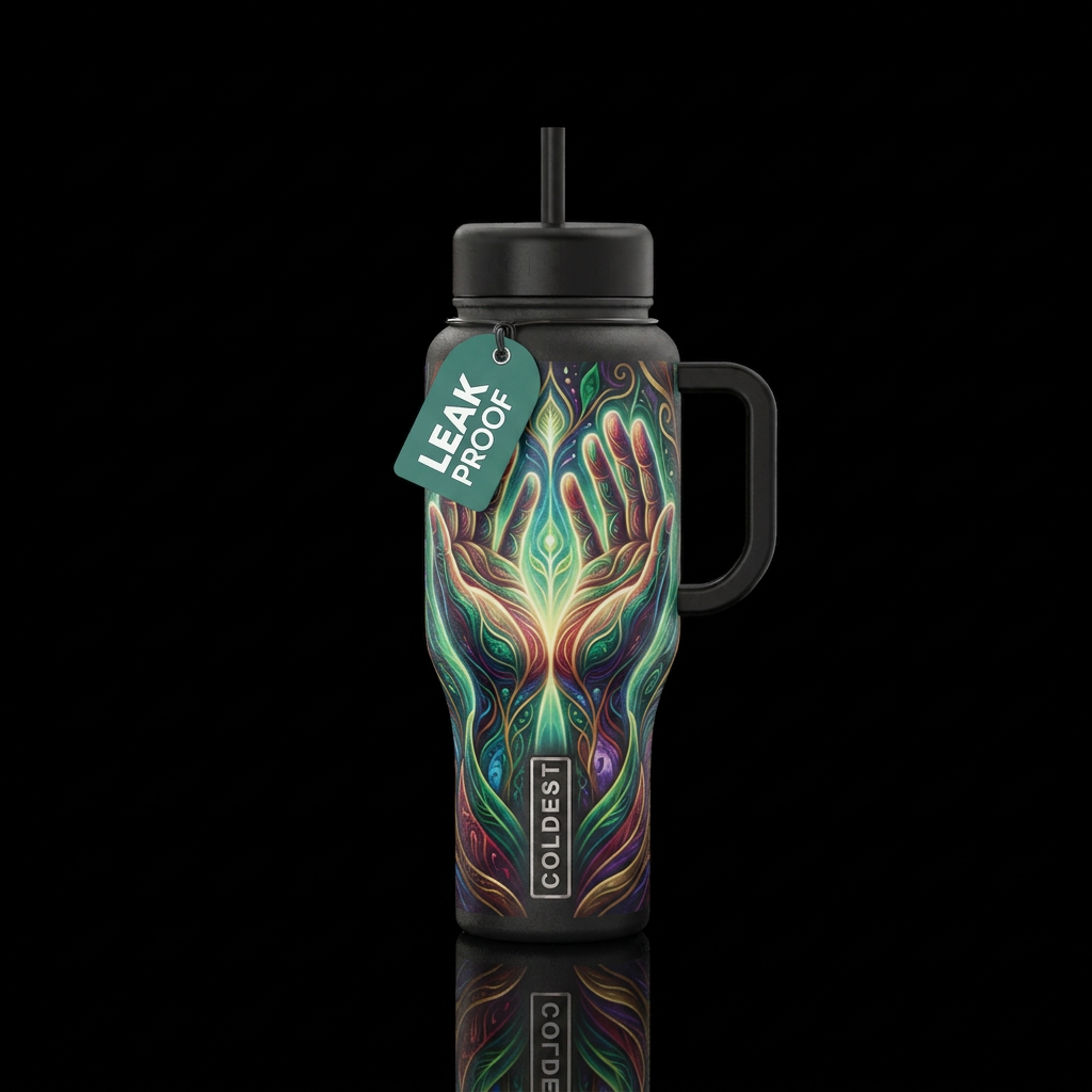 Healing hands water bottle design