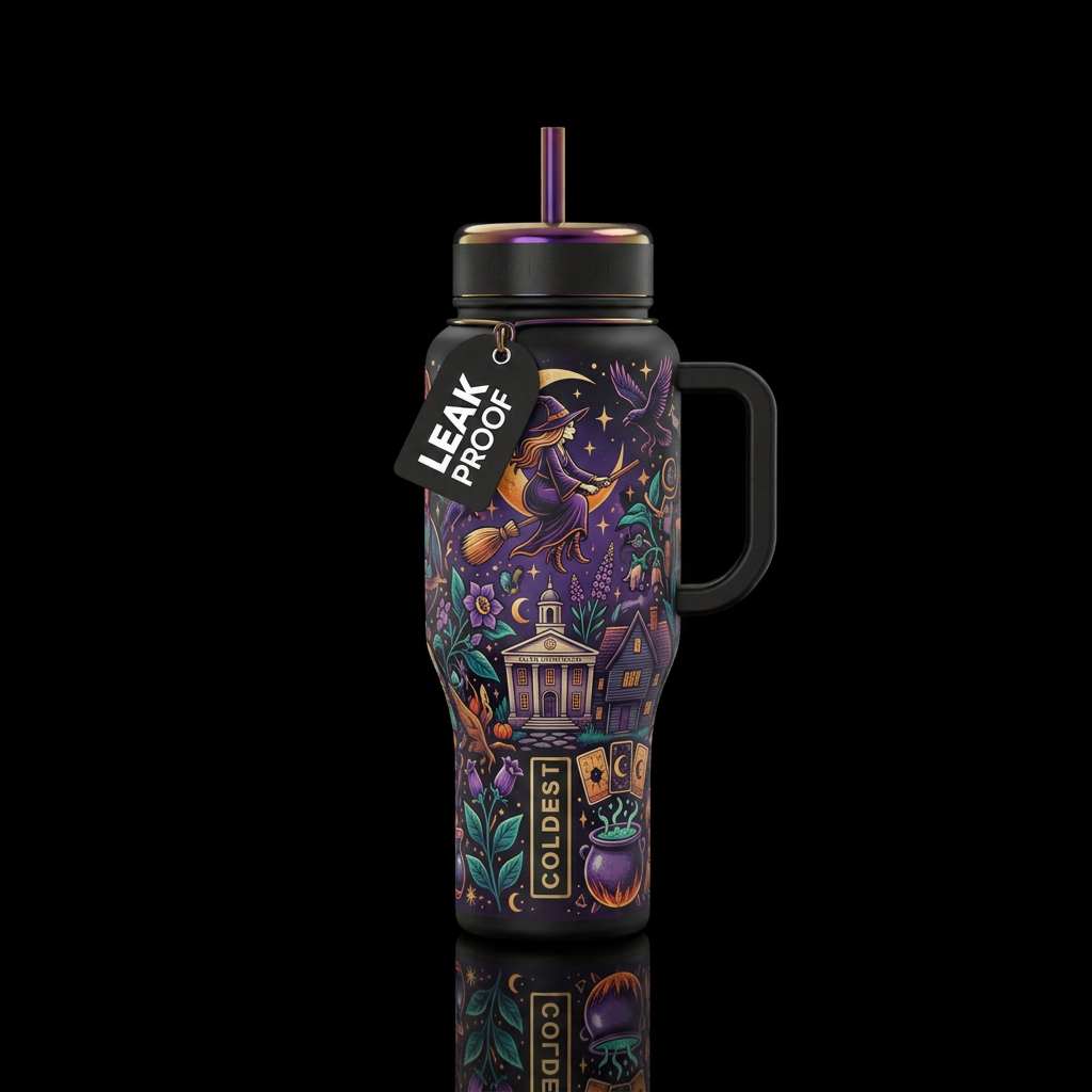 Tribute to the Salem witches water bottle design