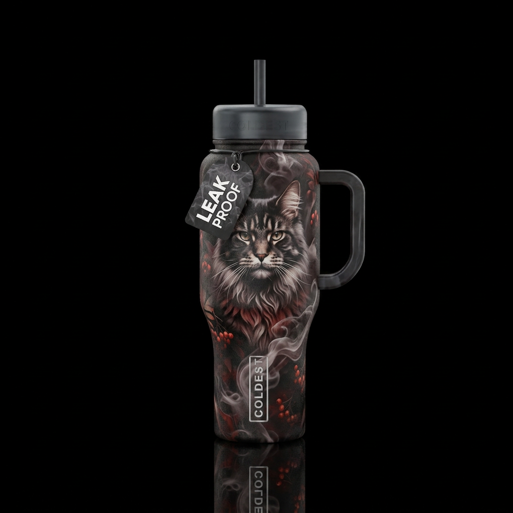 Majestic mainecoon rowan black smoke water bottle design