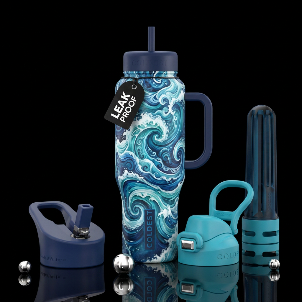 swirls,, ocean, abstract, vibrant water bottle design
