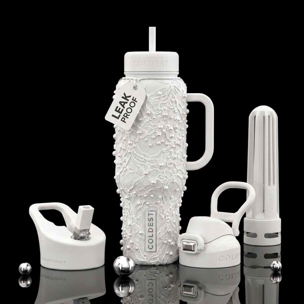 White Lace covered with pearls water bottle design