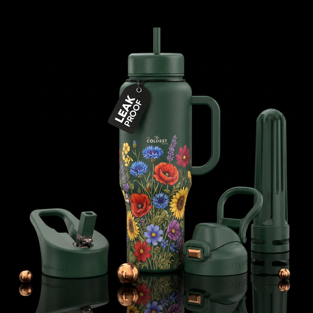 Rustic, floral,, vibrant water bottle design