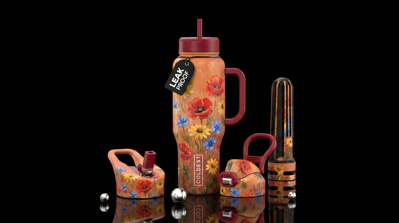 Rustic, floral,, vibrant water bottle design