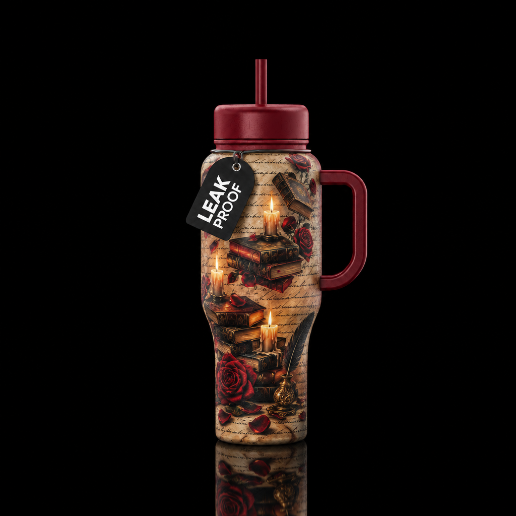 Candlelit Reader water bottle design